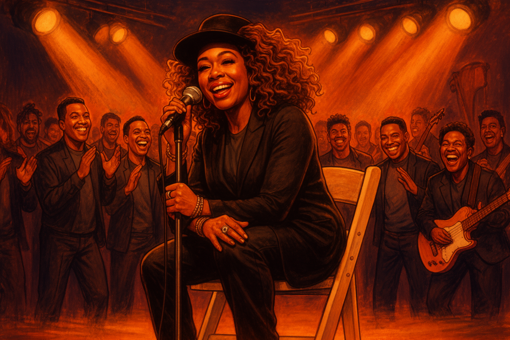Boney James speelt saxofoon terwijl Ledisi krachtig zingt tijdens een soulvolle live-optreden.