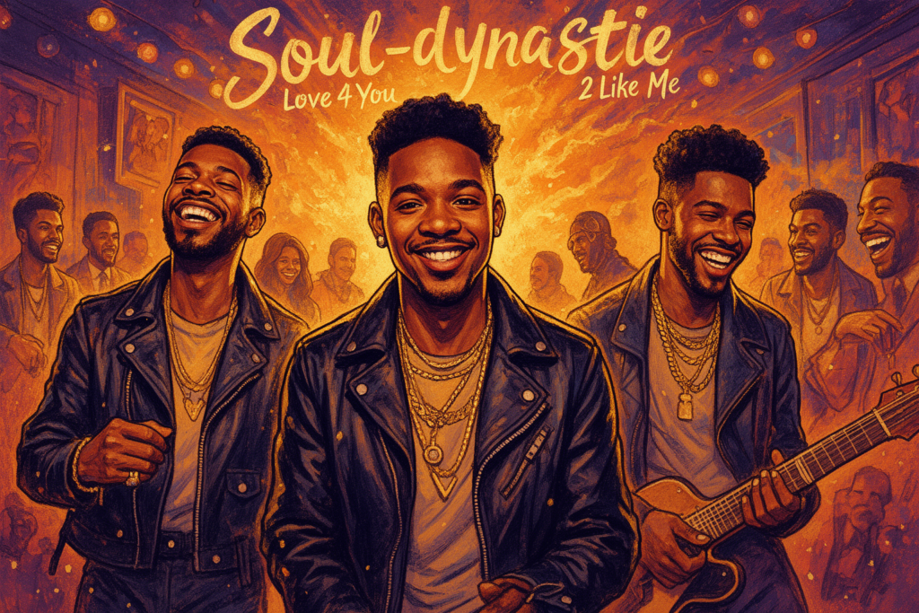 De vijf leden van de soulgroep SILK poseren samen in een studio, klaar voor hun comeback met het nummer 'Love 4 You 2 Like Me'.