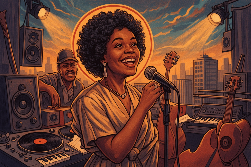 Portret van gospelzangeres Nikki Ross, bekend om haar soulvolle stem en muzikale nalatenschap.