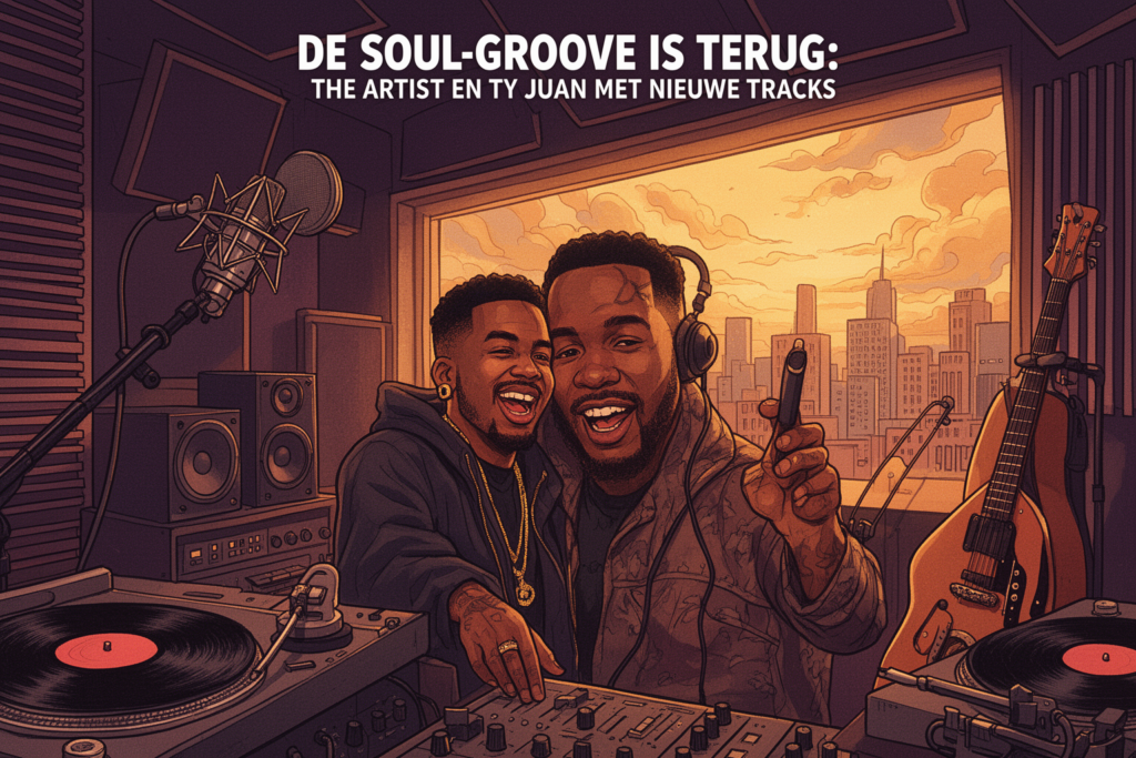 Regi Myrix en Ty Juan poseren samen in de studio tijdens de opname van hun nieuwe soulvolle tracks.