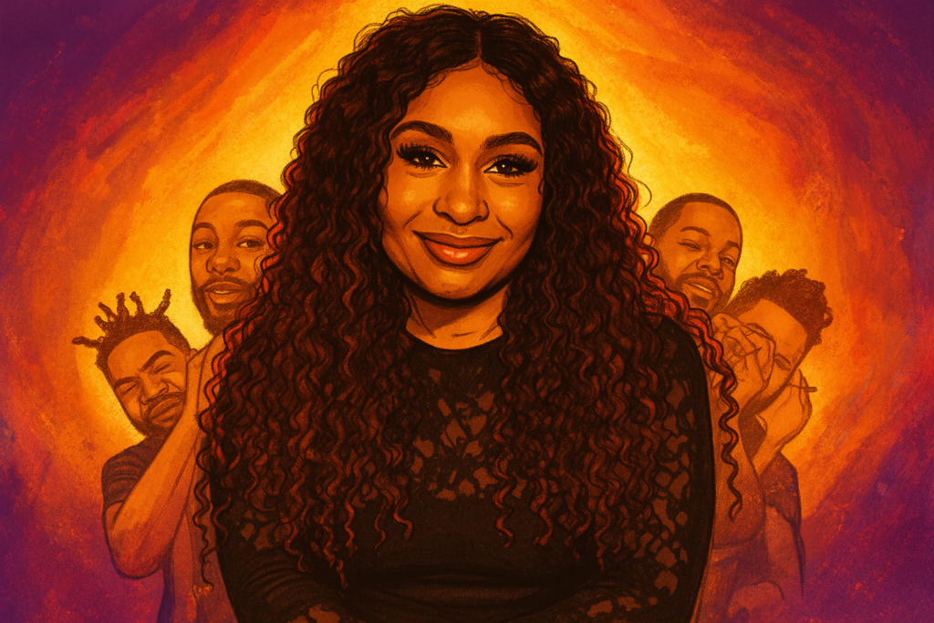 Chaka Khan zingt gepassioneerd tijdens een liveoptreden op het COLORS-platform, met een kleurrijke achtergrondverlichting.