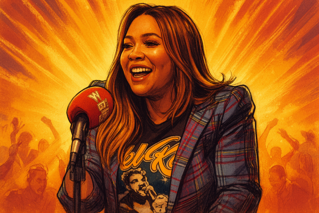 Tamia zingt gepassioneerd in een studio, omringd door warme strijkers, tijdens de opname van haar soulballad 'Forever and a Day'.