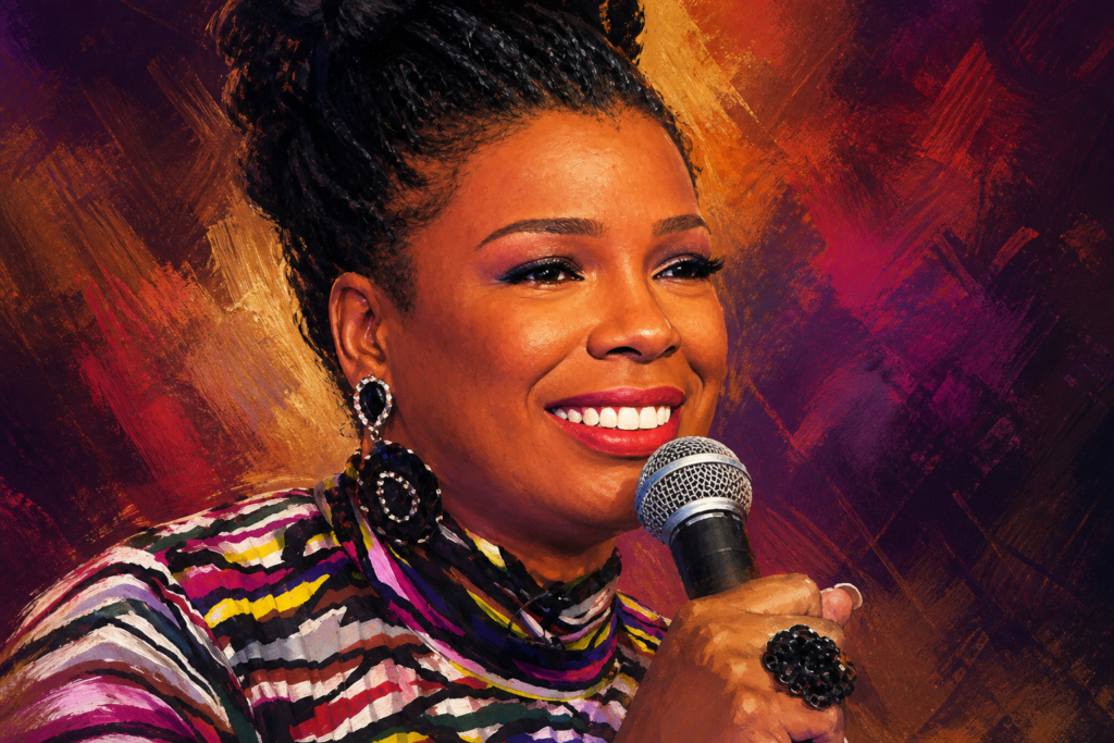 Portret van Syleena Johnson, R&B-zangeres en dochter van soullegende Syl Johnson, tijdens een liveoptreden.