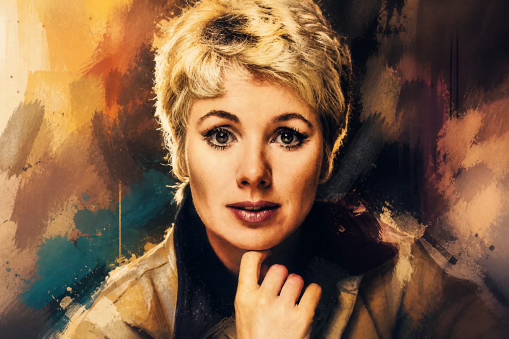 Shirley Jones poseert met microfoon tijdens optreden, ter promotie van haar autobiografie en nieuwe remix.