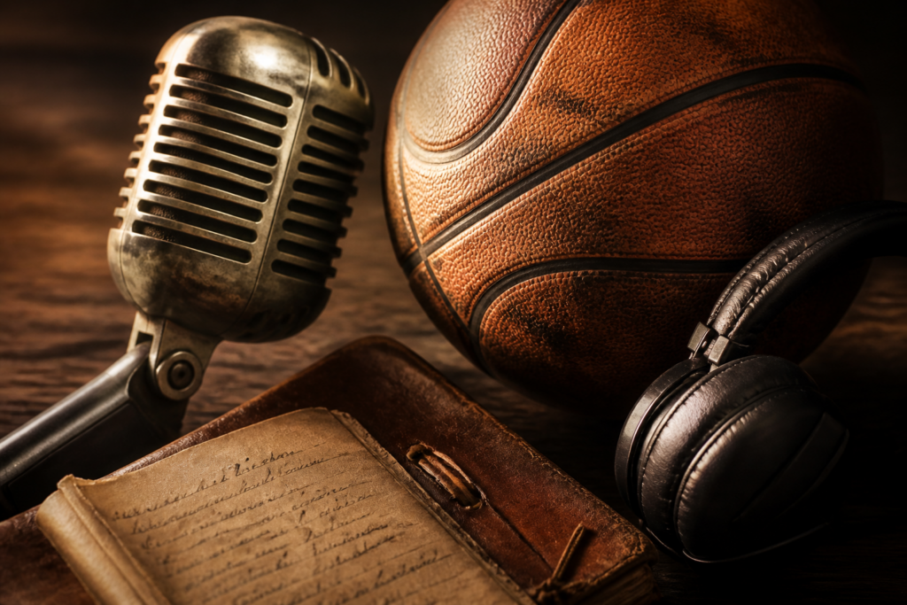Nate Lark, voormalig basketbalspeler uit Dayton, Ohio, poseert met een microfoon in een opnamestudio terwijl hij zijn nieuwe soulvolle R&B-single 'Worth the Wait' promoot.
